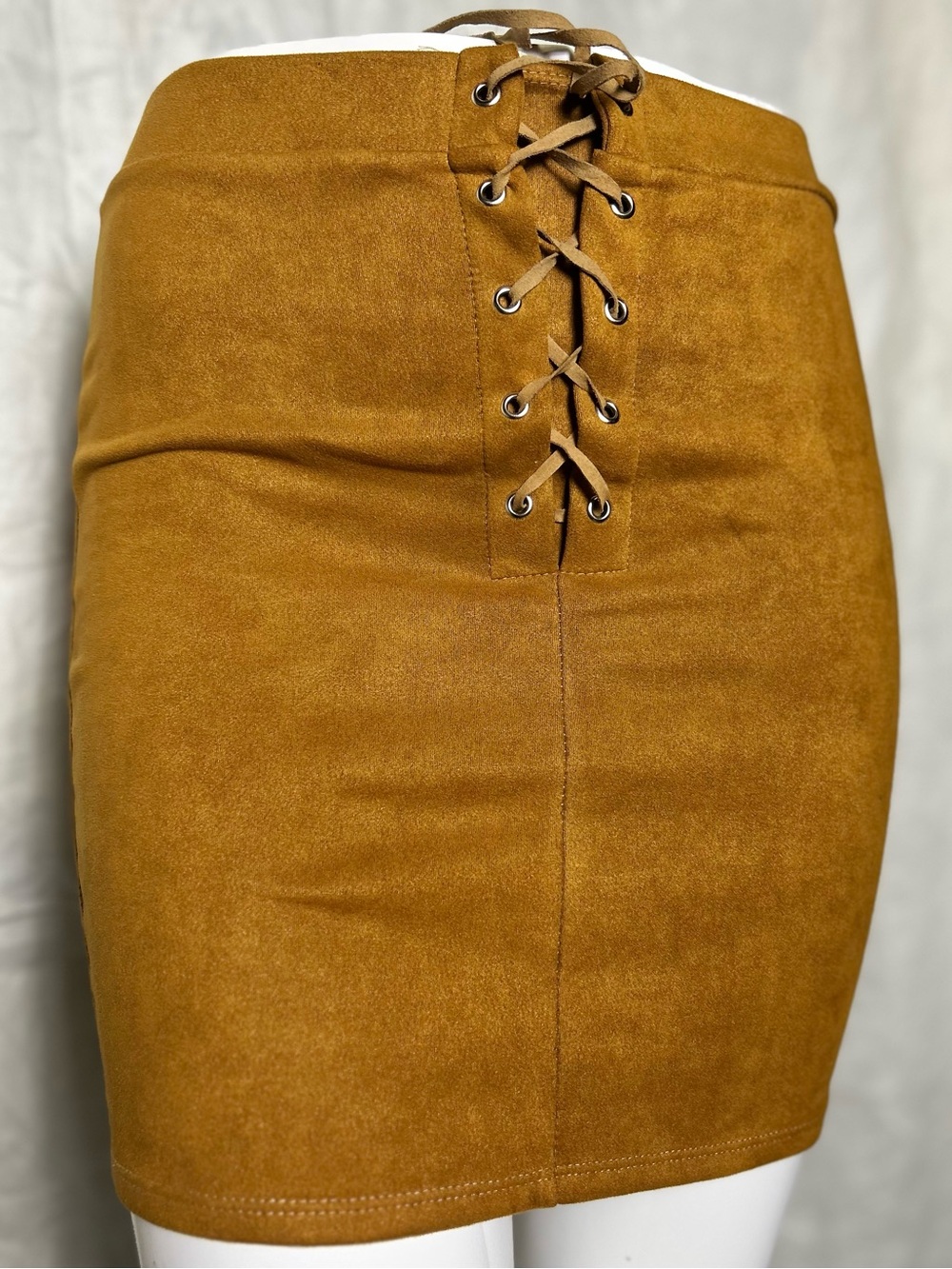 High Waisted Lace-Up Suede Mini Skirt